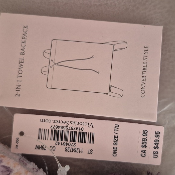 Victoria's Secret Purple and Cream Backpack Beach Towel with Elegant Design - Picture 7 of 7